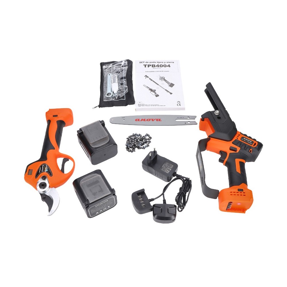 SET DE PODA: TIJERA 40MM + SIERRA 8" + PÉRTIGA 1,5-2,1M 21V ANOVA